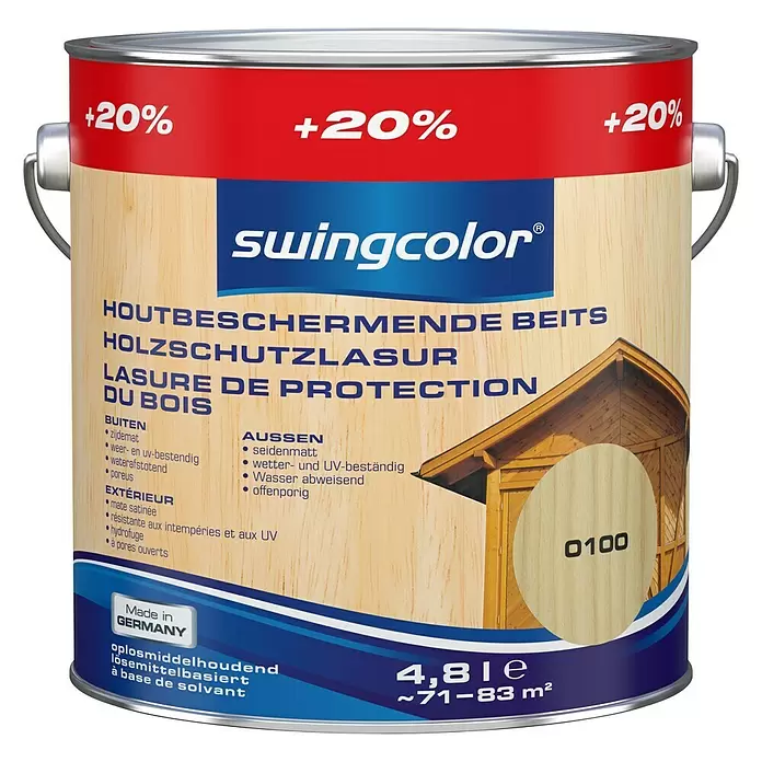 swingcolor Houtbeits 0100 Kleurloos - Kleurloos, 4,8 l, Zijdemat - Vooraanzicht