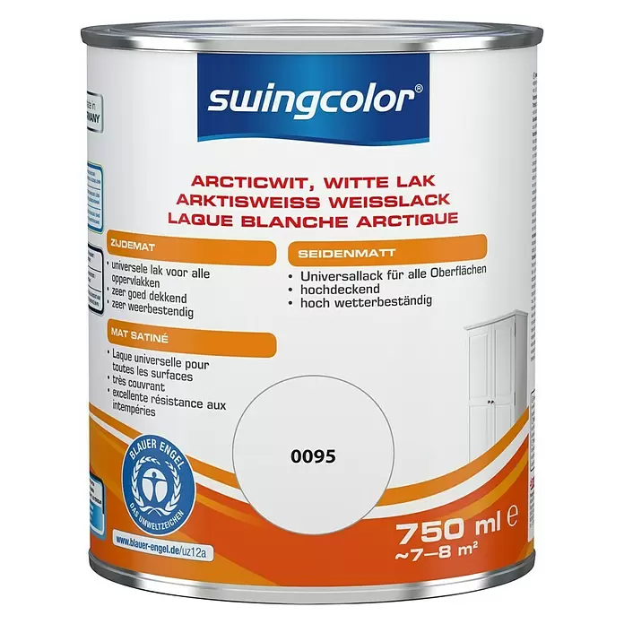 swingcolor Witte lak Arcticwit 0095 - Wit, 750 ml, Zijdemat - Vooraanzicht