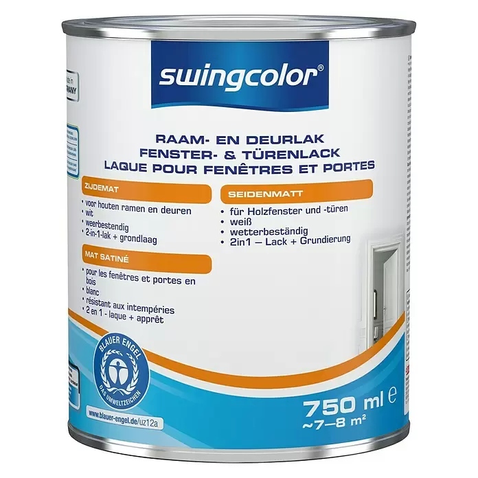 swingcolor Lak voor kozijnen en deuren - Wit, 750 ml, Zijdemat - Vooraanzicht