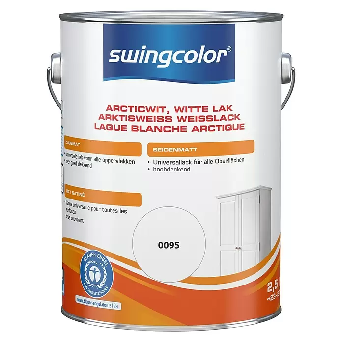 swingcolor Witte lak Arcticwit 0095 - Wit, 2,5 l, Zijdemat - Vooraanzicht