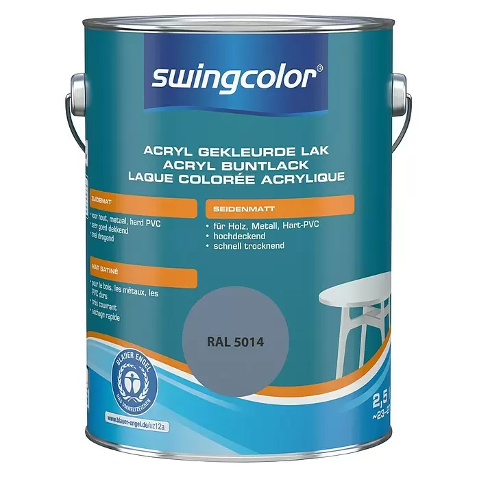 swingcolor Acryllak RAL 5014 Duifblauw - Duifblauw, 2,5 l, Zijdemat - Vooraanzicht