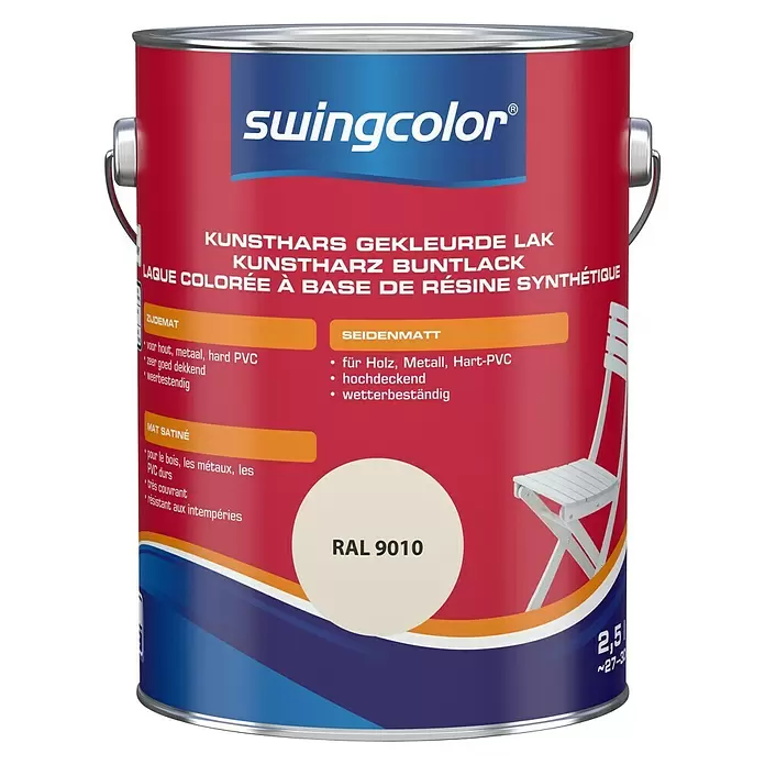 swingcolor Gekleurde kunstharslak RAL 9010 Wit - Wit, 2,5 l, Zijdemat - Vooraanzicht