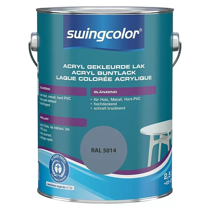 swingcolor Acryllak RAL 5014 Duifblauw - Duifblauw, 2,5 l, Glanzend - Vooraanzicht