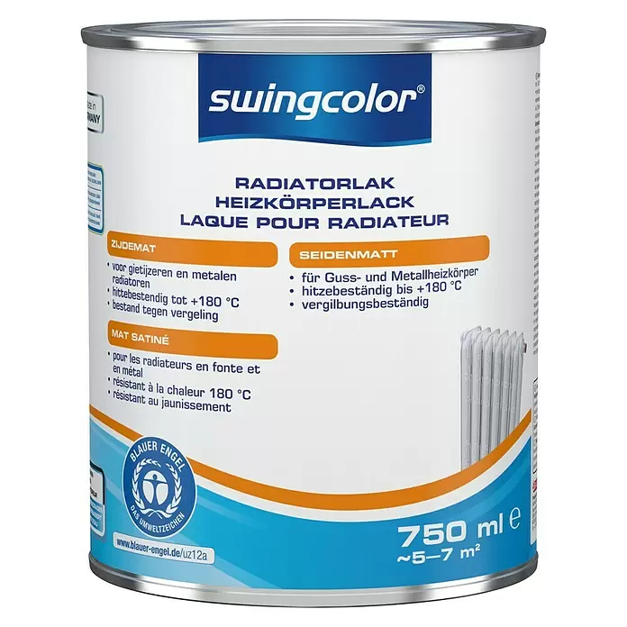 swingcolor Radiatorlak 2 in 1 - Wit, 750 ml, Zijdemat - Vooraanzicht