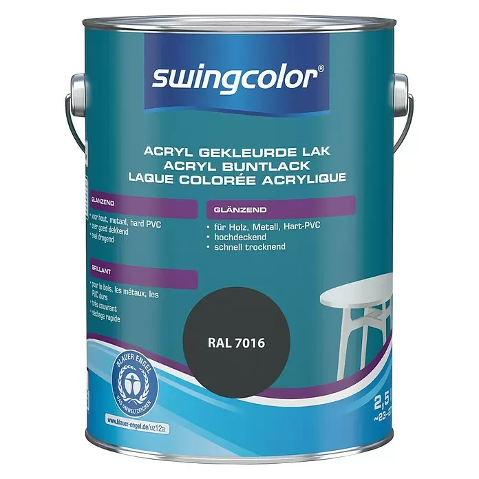 swingcolor Acryllak RAL 7016 Antracietgrijs - Antracietgrijs, 2,5 l, Glanzend - Vooraanzicht