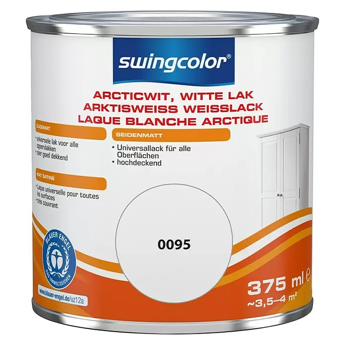 swingcolor Witte lak Arcticwit 0095 - Wit, 375 ml, Zijdemat - Vooraanzicht