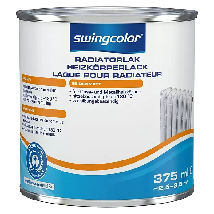 swingcolor Radiatorlak 2 in 1 - Wit, 375 ml, Zijdemat - Vooraanzicht
