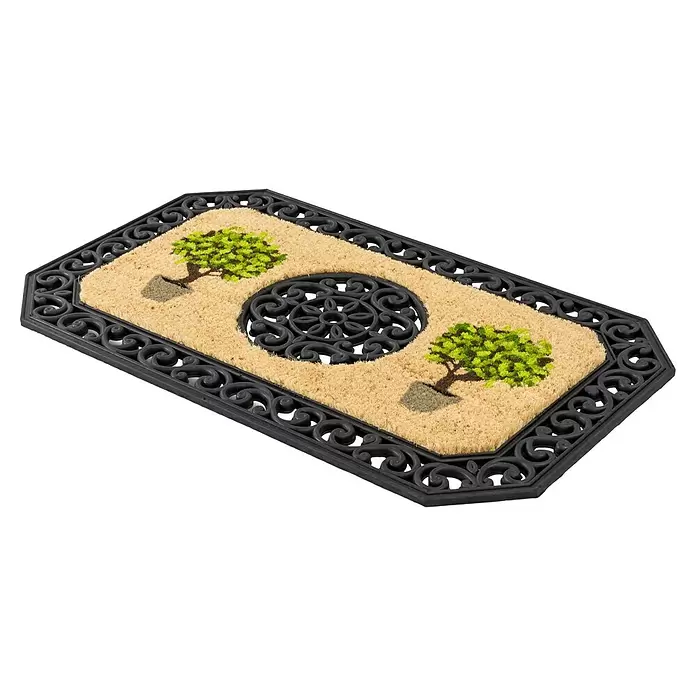 Astra Coco Kokosfußmatte Coco Twin - Bäume rund, 45 x 75 cm, 100 % Kokos - Diagonale Ansicht