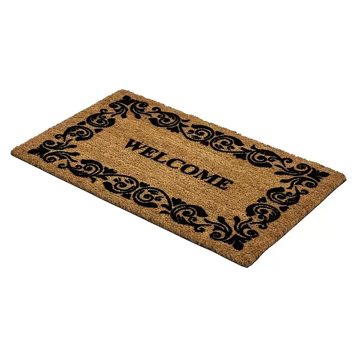 Astra Coco Kokosfußmatte Coco Design - Welcome, Kokosbraun/Schwarz, 45 x 75 cm, 100 % Kokos - Diagonale Ansicht