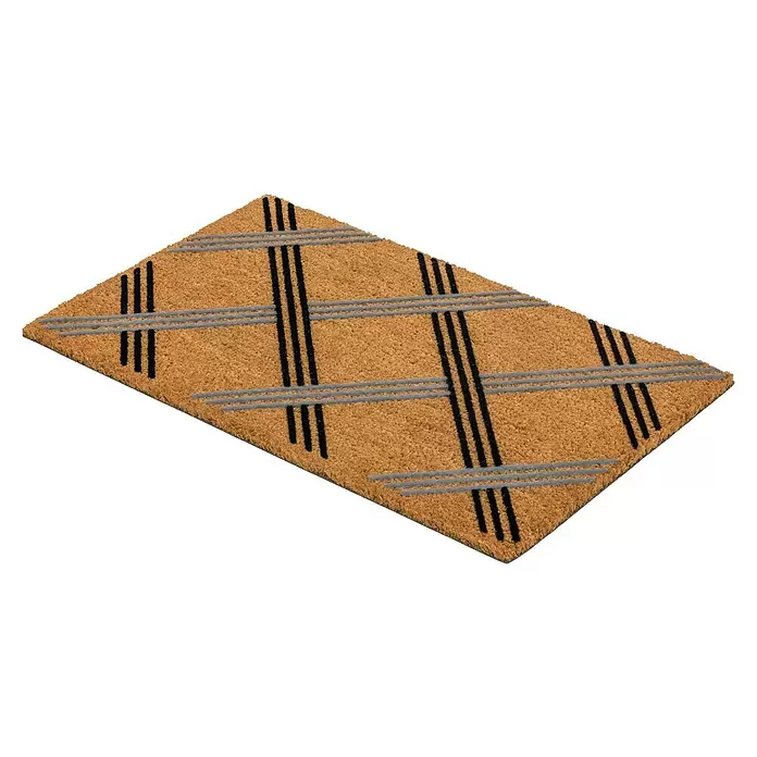 Astra Coco Kokosfußmatte Design - Karo, Kokosbraun/Schwarz/Grau, 45 x 75 cm, 100 % Kokos - Diagonale Ansicht