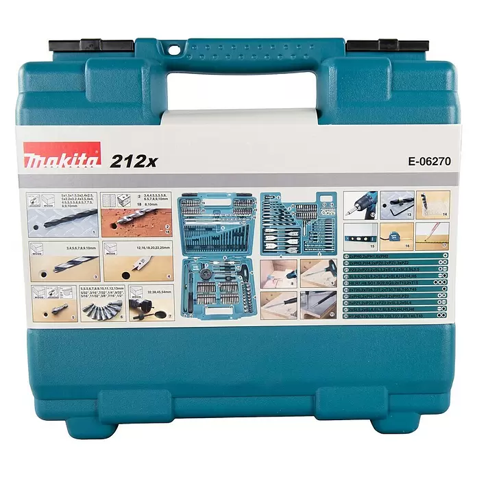 Makita Werkzeugkoffer E-06270 - 212 -tlg., Material Koffer: Kunststoff, 340 x 315 x 111 mm - Vorderansicht