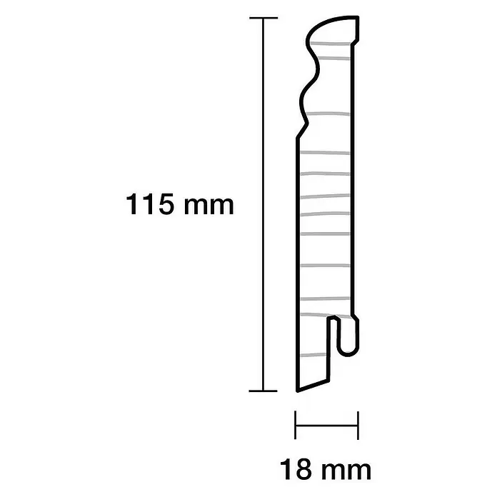 Sockelleiste - 2,4 m x 1,8 cm x 11,5 cm, Nadelholz, Weiß lackiert - Skizze