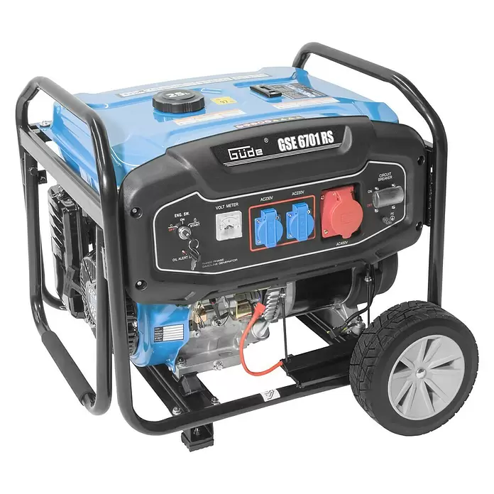 Güde Stromerzeuger GSE 6701 RS - 5.500 W, Tankvolumen: 25 l, Betriebsdauer: 7 h bei 100% Last - Diagonale Ansicht
