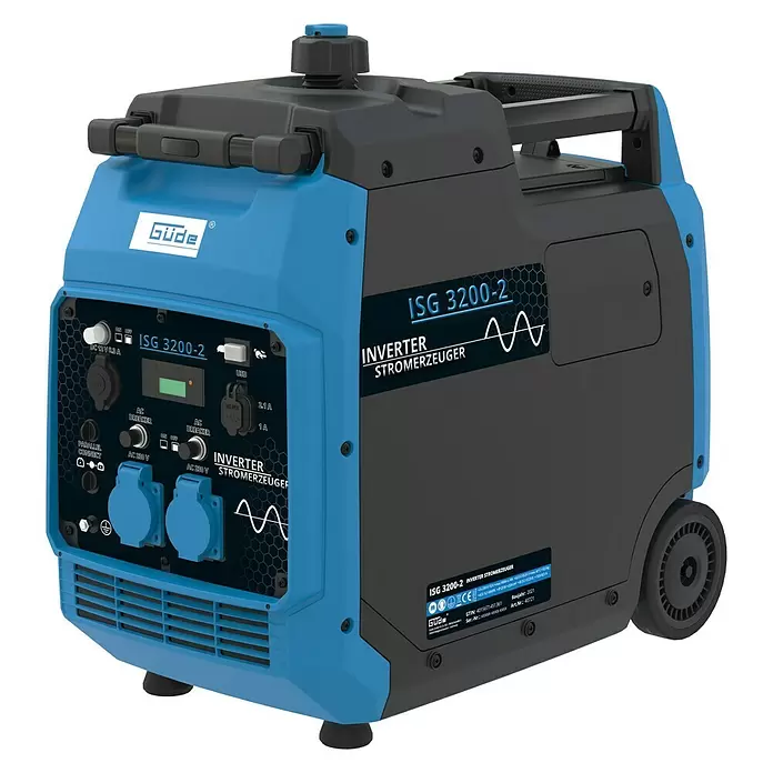 Güde Inverter-Stromerzeuger ISG 3200-2 - 3.500 W, Tankvolumen: 7,8 l, Betriebsdauer: 7,5 h bei 50 % Last - Diagonale Ansicht