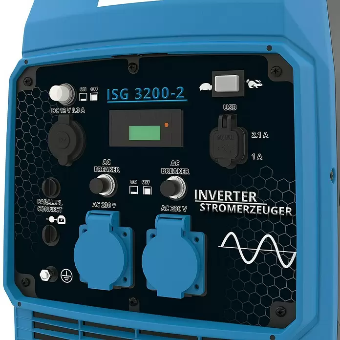 Güde Inverter-Stromerzeuger ISG 3200-2 - 3.500 W, Tankvolumen: 7,8 l, Betriebsdauer: 7,5 h bei 50 % Last - Detailaufnahme