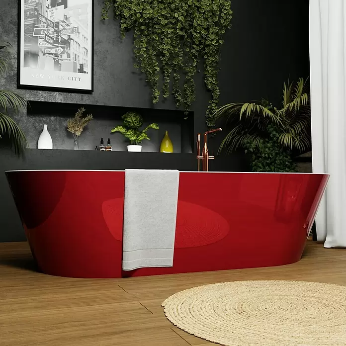 Bañera independiente Bali - L x An: 170 x 80 cm, 268 l, Acrílico sanitario, Rojo/Blanco - Foto ambiente