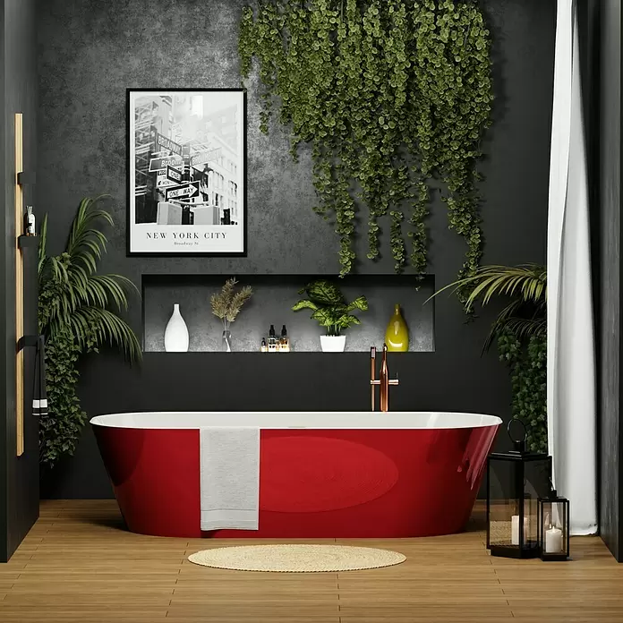 Bañera independiente Bali - L x An: 170 x 80 cm, 268 l, Acrílico sanitario, Rojo/Blanco - Foto ambiente