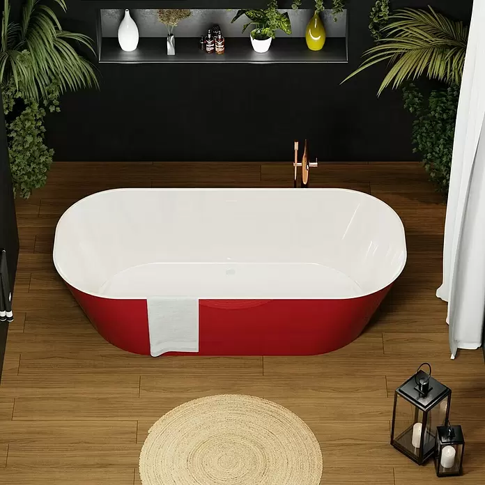 Bañera independiente Bali - L x An: 170 x 80 cm, 268 l, Acrílico sanitario, Rojo/Blanco - Foto ambiente