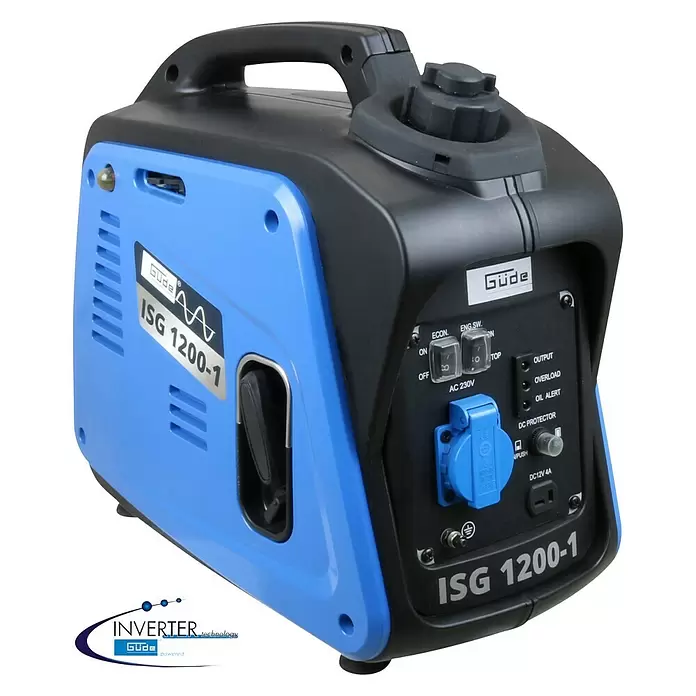 Güde Inverter-Stromerzeuger ISG 1200-1 - 1.200 W, Tankvolumen: 2,8 l, Betriebsdauer: 4,8 h bei 100 % Last - Diagonale Ansicht