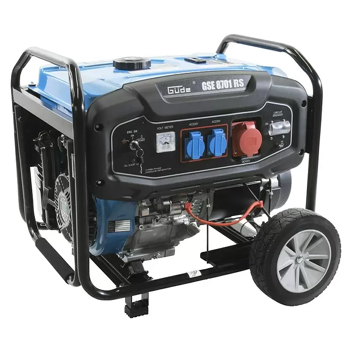 Güde Stromerzeuger GSE 8701 RS - 7.800 W, Tankvolumen: 25 l, Betriebsdauer: 6 h bei 100% Last - Diagonale Ansicht