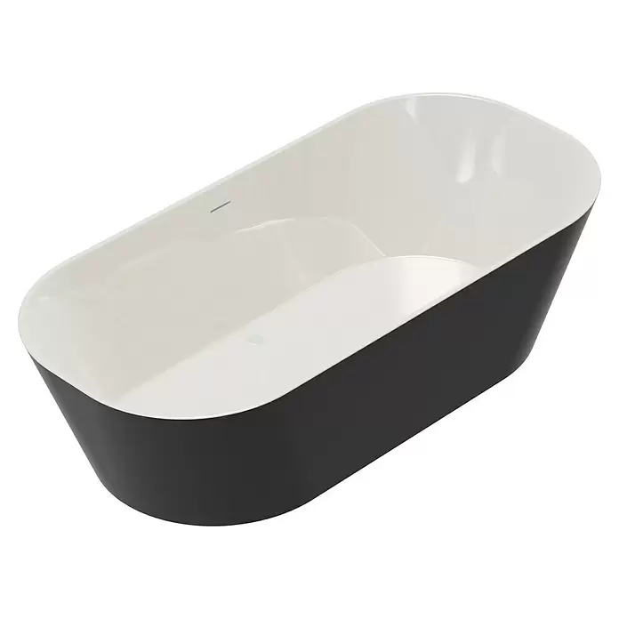 Freistehende Badewanne Torino - L x B: 170 x 80 cm, 268 l, Sanitäracryl, Schwarz/Weiß - Diagonale Ansicht