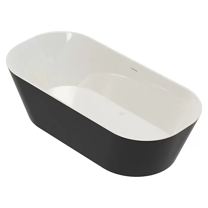 Freistehende Badewanne Torino - L x B: 170 x 80 cm, 268 l, Sanitäracryl, Schwarz/Weiß - Diagonale Ansicht