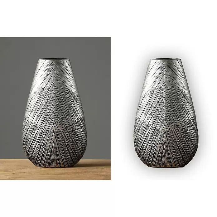 Vase - L x B x H: 16 x 7,5 x 26 cm, Silber/Schwarz - Stimmungsaufnahme
