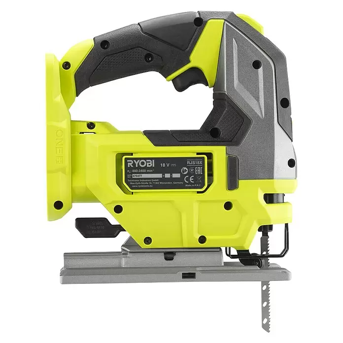 Ryobi ONE+HP Sierra de calar de batería RJS18X - 18 V, Sin batería, Número de carreras marcha en vacío: 800 - 3.400 carreras/min - Vista de perfil derecho