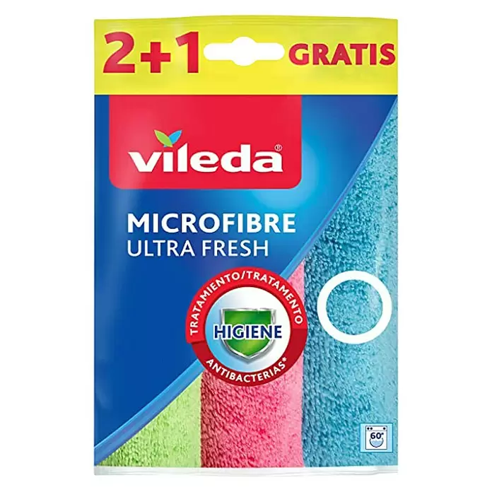 Vileda Microfibre Bayetas de limpieza Ultrafresh 2+1 - 3 uds., Microfibra, Multicolor, Verde, Rosa, Azul - Vista frontal