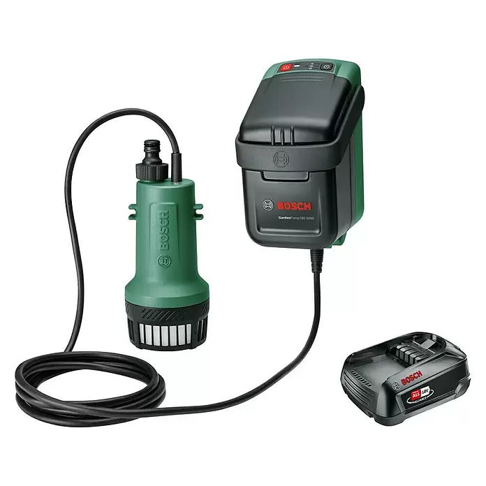 Bosch 18 V Power for All Akumulatorska pumpa za kišnicu - 18 V, 1 baterija, Maksimalni protok: 2.000 l/h - Dijagonalni pogled