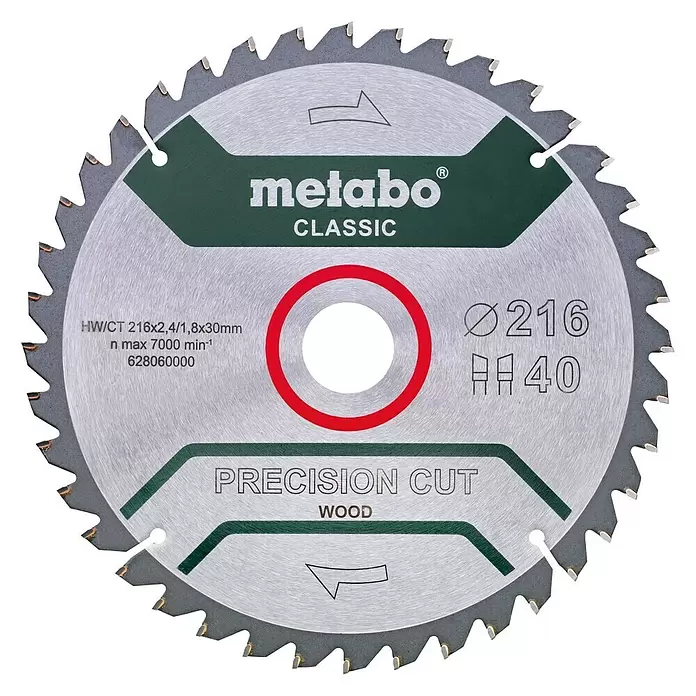 Metabo Classic Kreissägeblatt Z40 - 216 mm, Bohrung: 30 mm, 40 Zähne - Vorderansicht