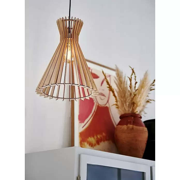 Nordlux Lámpara colgante Groa - 60 W, L x An x Al: 34 x 34 x 41,4 cm, Madera/Claro, E27 - Foto ambiente
