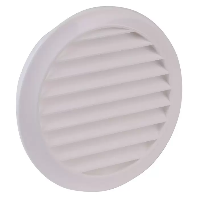 Air-Circle Mauerlüfter - Weiß, Durchmesser Anschlussstutzen: 100 mm, Mit Fliegennetz - Diagonale Ansicht