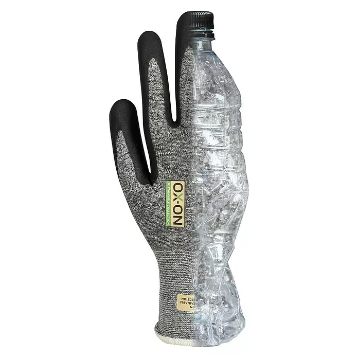 OX-ON Arbeitshandschuhe Recycle Supreme 16603 - 11, Grau/Schwarz - Diagonale Ansicht