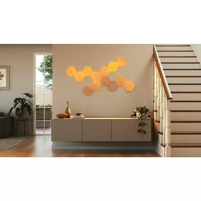 Nanoleaf LED-Panel Elements Hexagons Erweiterung 3er - 42 W, Holzoptik - Stimmungsaufnahme