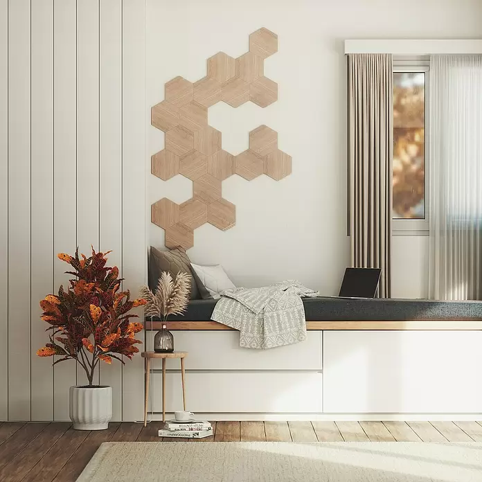 Nanoleaf LED-Panel Elements Hexagons Erweiterung 3er - 42 W, Holzoptik - Stimmungsaufnahme