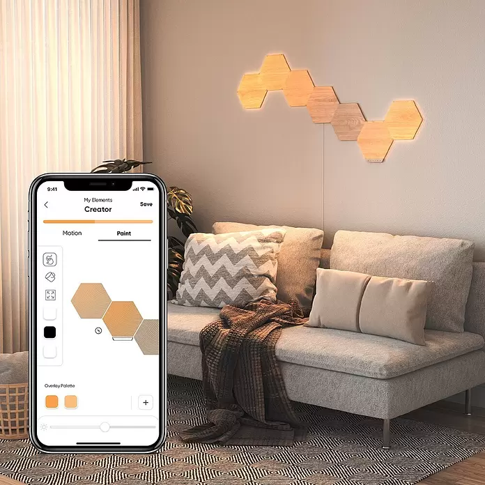 Nanoleaf LED-Panel Elements Hexagons 7er Starter Set - 42 W, Holzoptik - Anwendungsbeispiel
