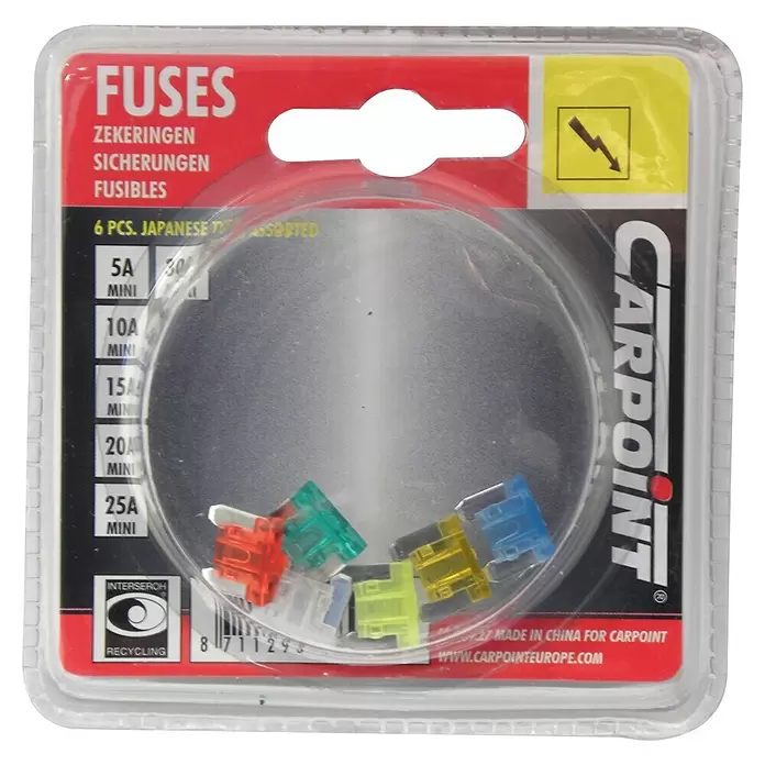 Carpoint Minizekeringen plug-in low profile - 6 st. - Vooraanzicht