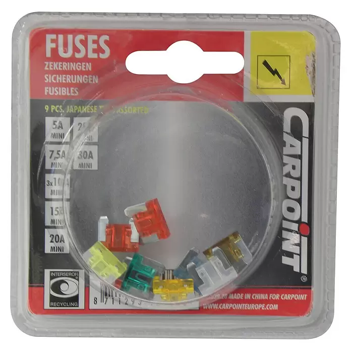 Carpoint Minizekeringen plug-in low profile - 9 st. - Vooraanzicht