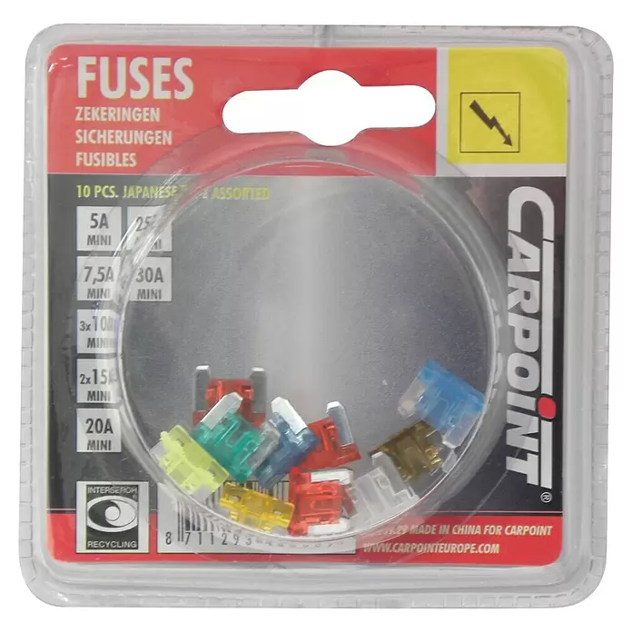 Carpoint Minizekeringen plug-in low profile - 10 st. - Vooraanzicht