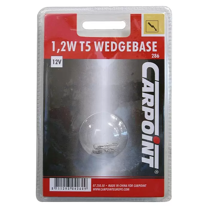 Carpoint Reservelampje Auto Wedge T5 - 2 st., 1,2 W - Vooraanzicht