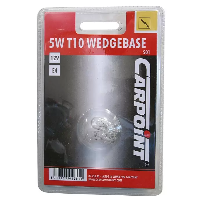 Carpoint Reservelampje Auto Wedge T10 - 2 st., 5 W - Vooraanzicht