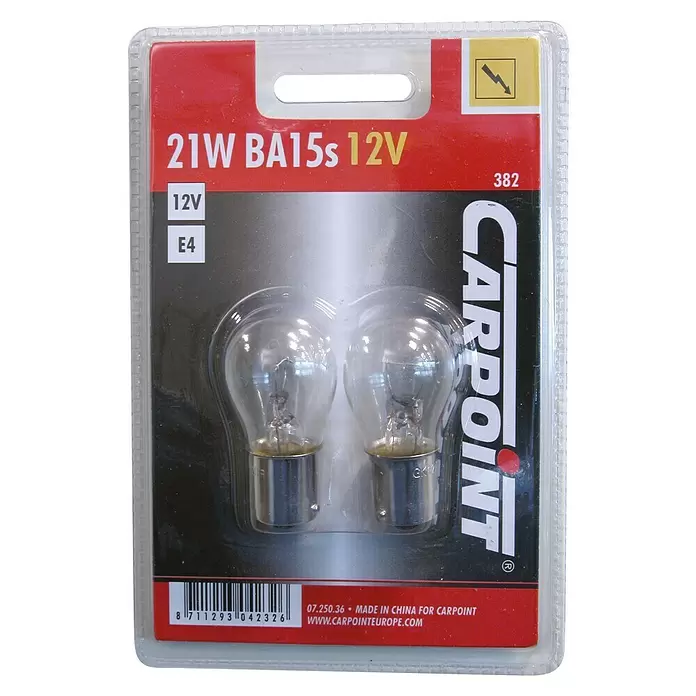 Carpoint Reservelampje Auto P21W - 2 st., 21 W - Vooraanzicht