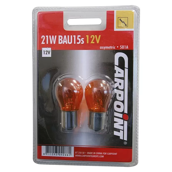 Carpoint Reservelampje Auto PY21W Oranje - 2 st., 21 W - Vooraanzicht