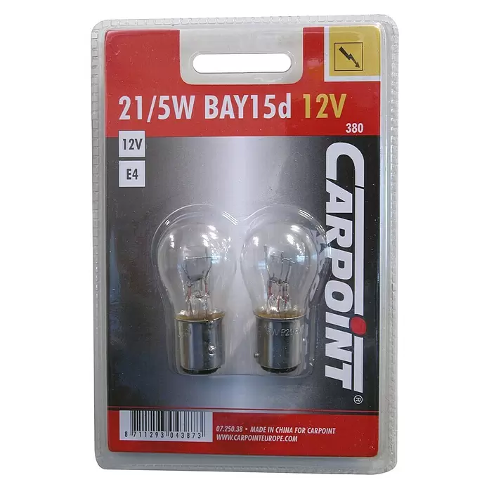 Carpoint Reservelampje Auto P21/5W - 2 st., 21 W - Vooraanzicht