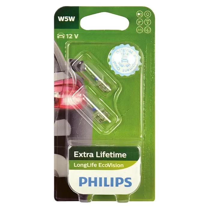 Philips Halogeenlamp Signaalverlichting EcoVision W5W - 2 st., 5 W - Vooraanzicht