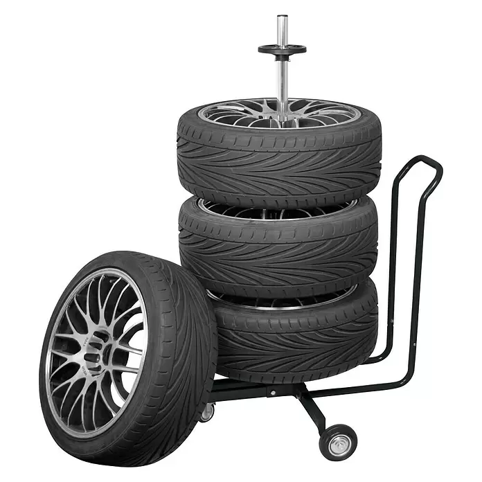 Carpoint Banden- en velgenboom verrijdbaar met hoes - Aluminium, Zwart - Diagonaal zicht