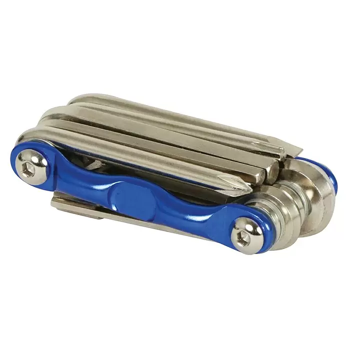Dresco Multitool fietsgereedschap - 11 -delig, Blauw/Zilver - Diagonaal zicht