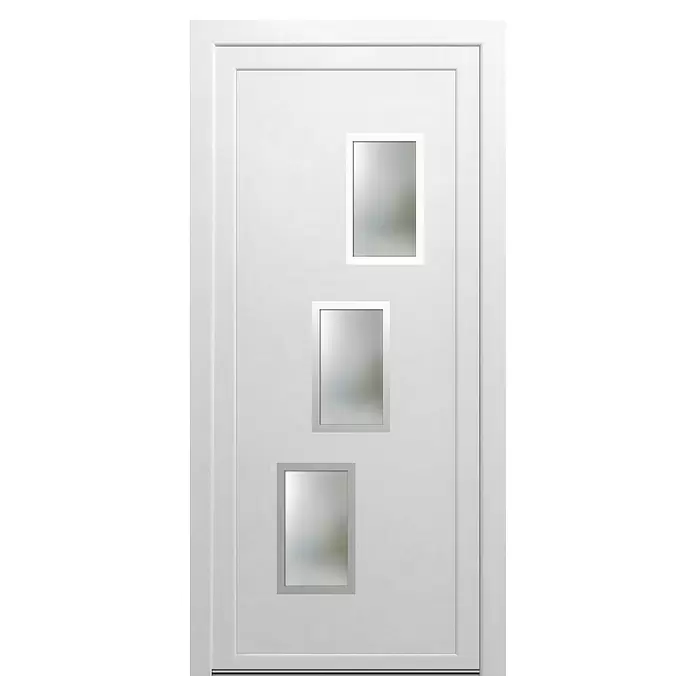 PVC ulazna vrata KF15 Rab - DIN graničnik: Lijevo, D x Š x V: 70 x 1.100 x 2.100 mm, Bijele boje - Pogled sprijeda