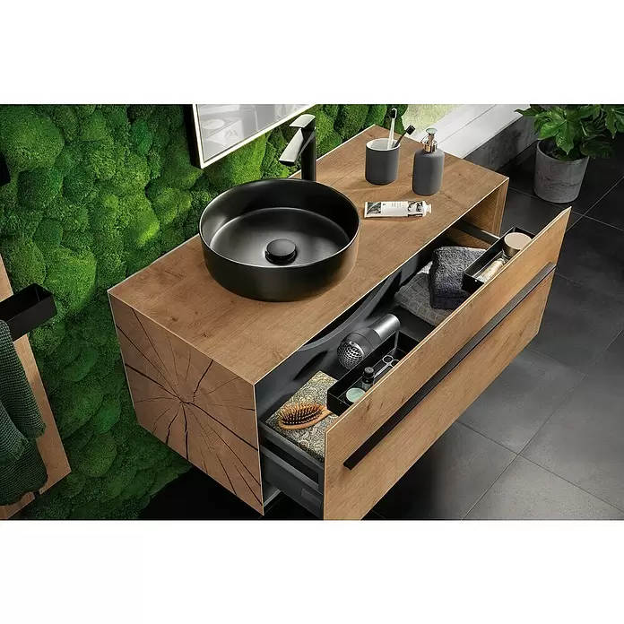 Woodblock Waschtischunterschrank - 100 x 45 x 45 cm, Berg Eiche, Matt - Stimmungsaufnahme
